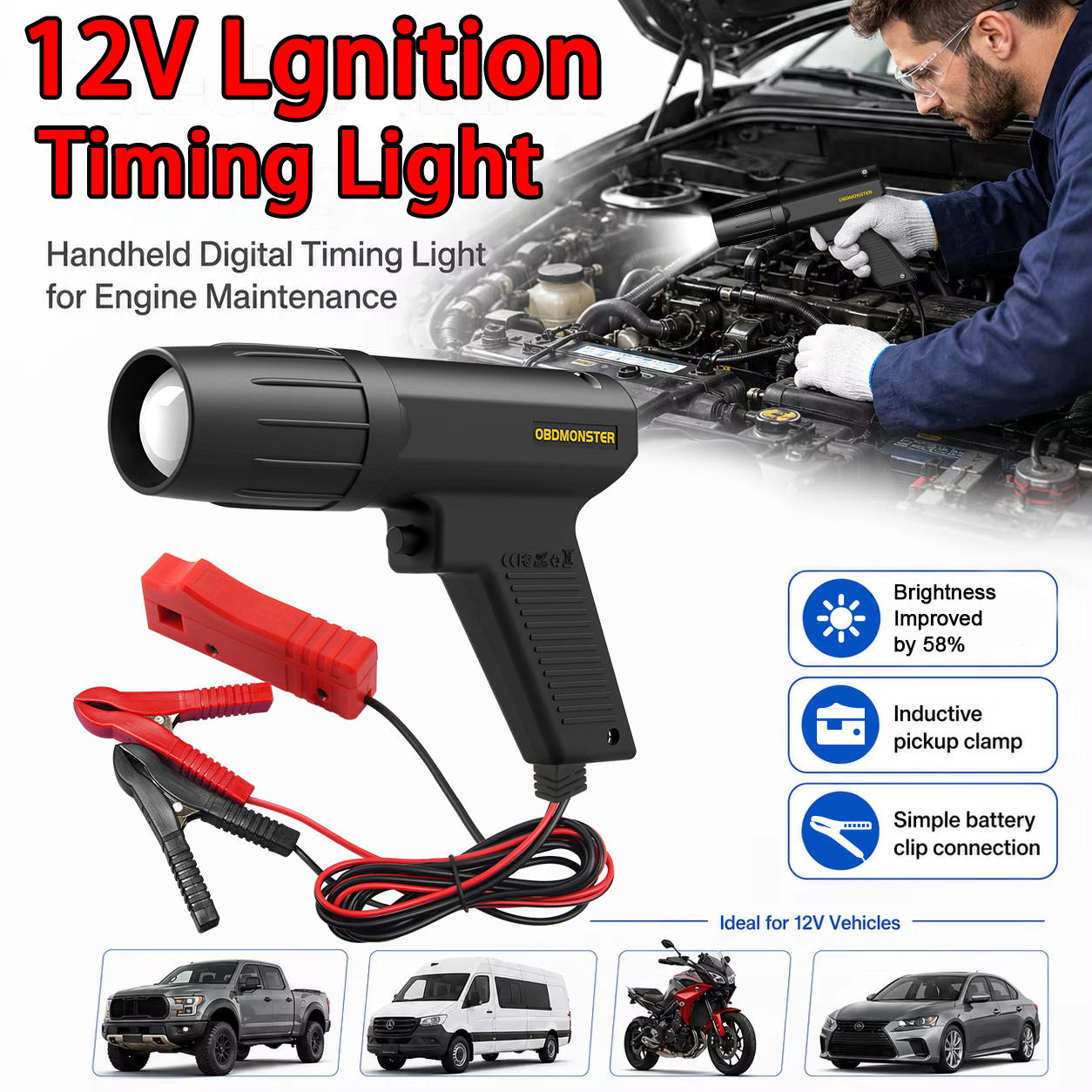 Timing Light Gun - Lampu Pengatur Waktu Pengapian Induktif 12V